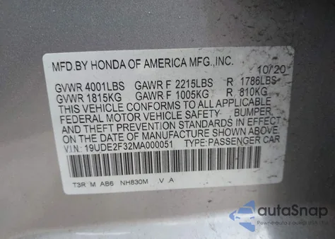 2021 Acura Ilx Standard from USA, damaged, VIN 19UDE2F32MA000051
